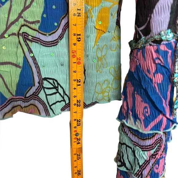 Art To Wear Rouched Long sleeve Button Front Alberto Makali Floral Blouse Size S - Picture 9 of 10